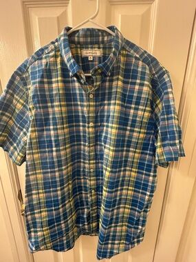 crown & ivy Blue and Yellow Plaid Short-Sleeve Button-Down Shirt